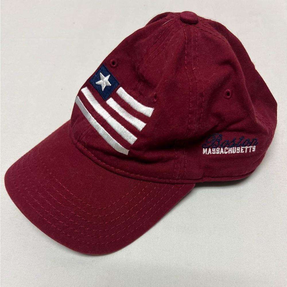 USA Flag Maroon Canvas Baseball hat. Boston